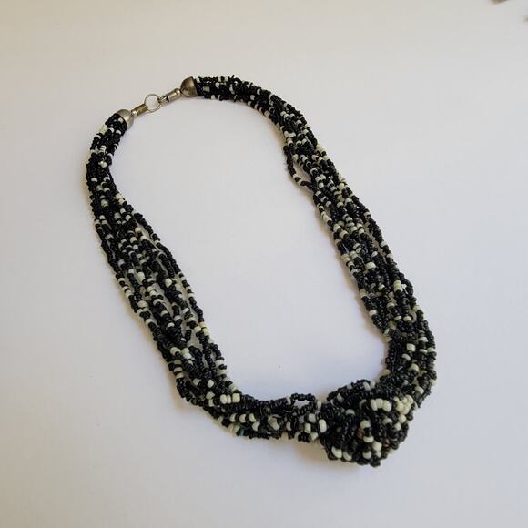 Multi-Layer Monochrome Bib Knot Statement Necklace - Picture 2 of 9